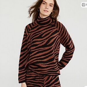 MARTHA STEWART TURTLENECK ZEBRA PRINT LONG SLEEVE SWEATER BLACK & BROWN SZ 1X